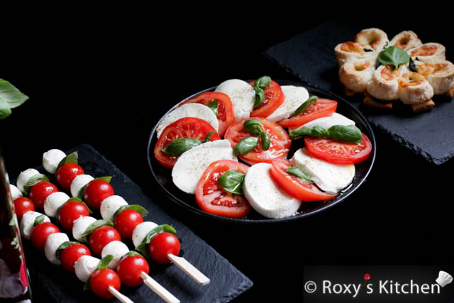 Caprese Salad. It is great as a refreshing side dish or a light and healthy meal! 