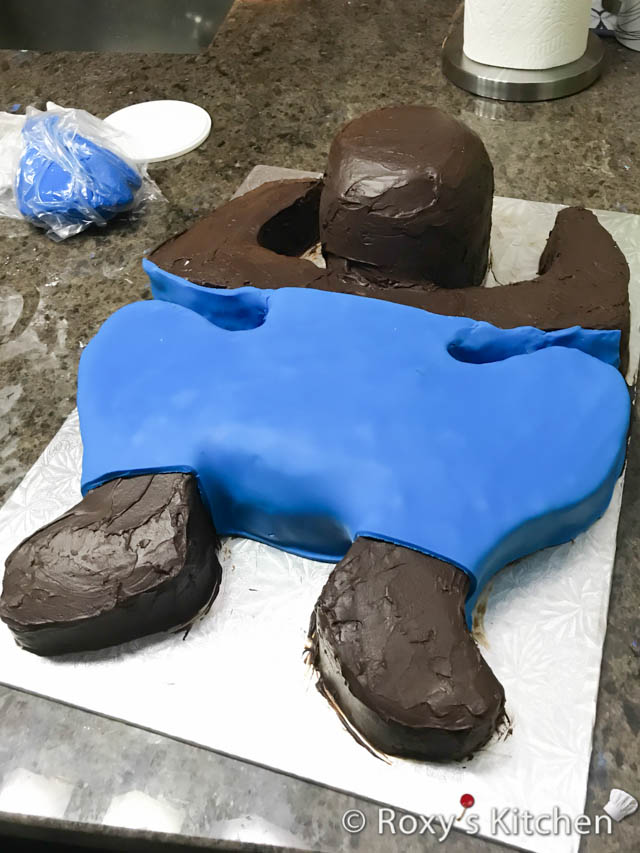 I covered the cake in red and blue fondant as seen in the pictures. 