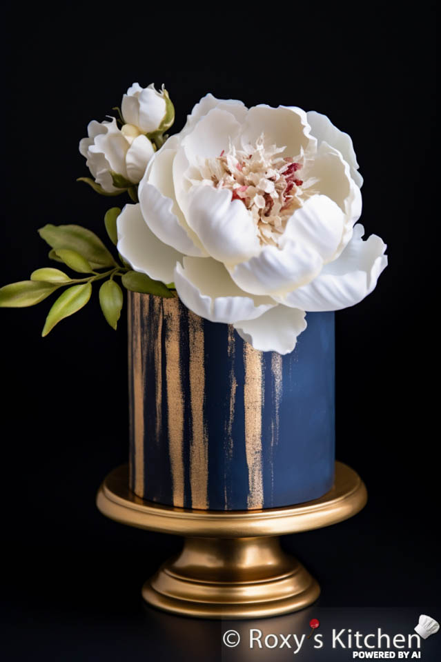 Navy and Gold Cake with Peonies