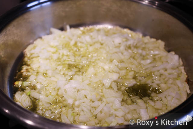 Heat the oil in a pan and cook the onions until translucent. 