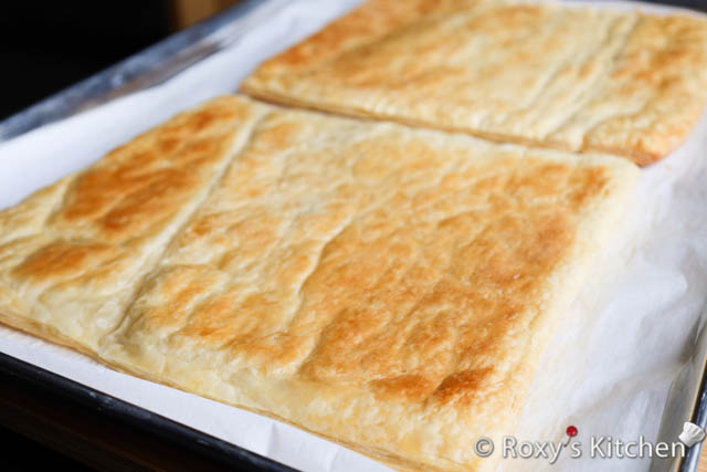 Bake the puff pastry sheets for 23-26 minutes, until golden brown. 