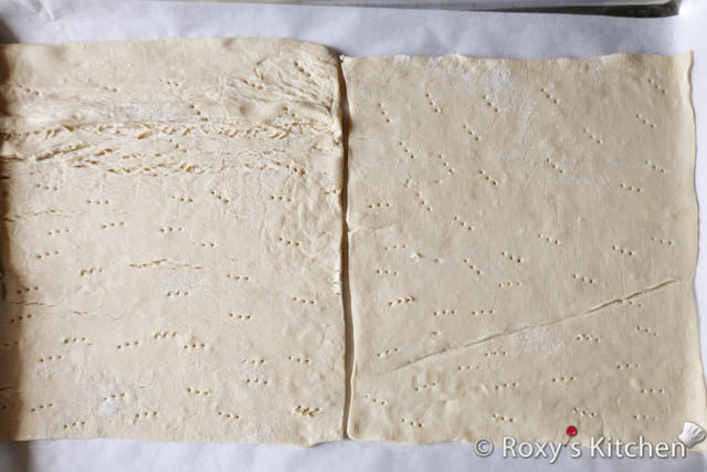 Prick the puff pastry all over with a fork, which lets steam escape while baking.