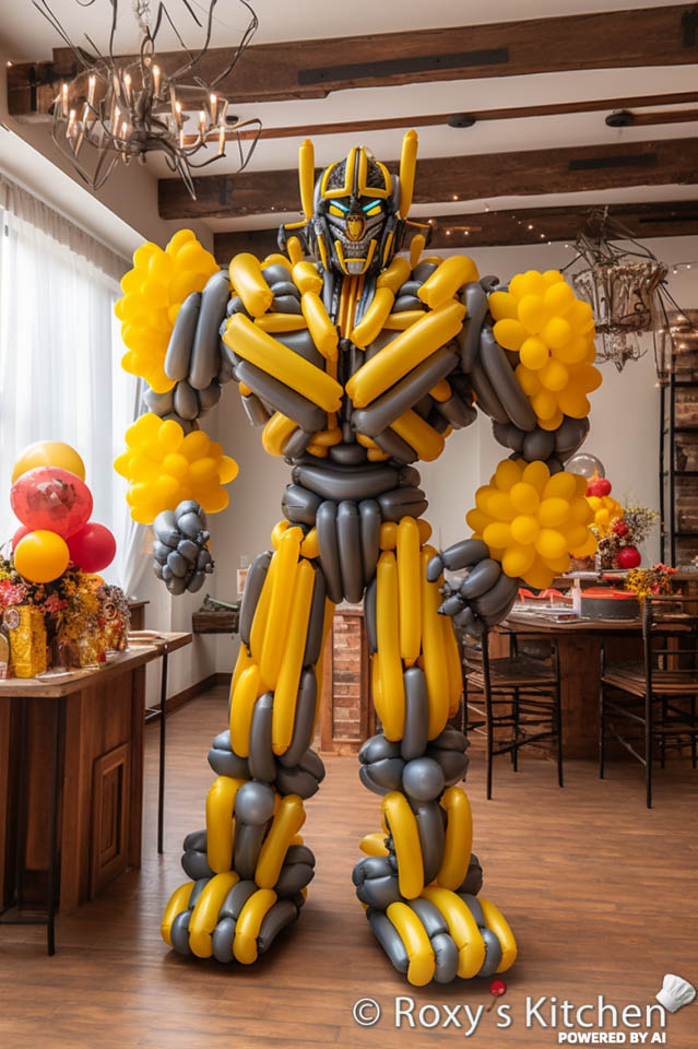 Transformers Themed Birthday Party - Bumblebee made out of balloons