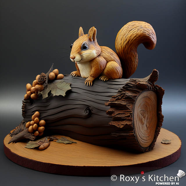 Simple Tree Log Cakes with Squirrels on Top