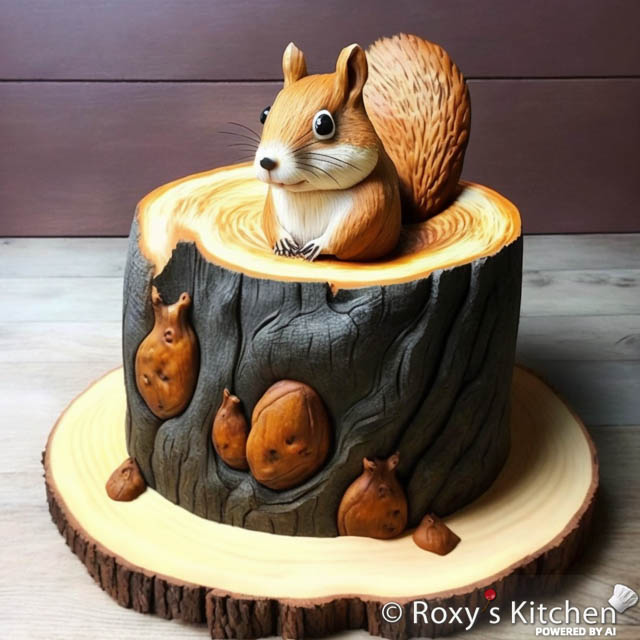 Simple Tree Stump Cakes with Squirrel on Top