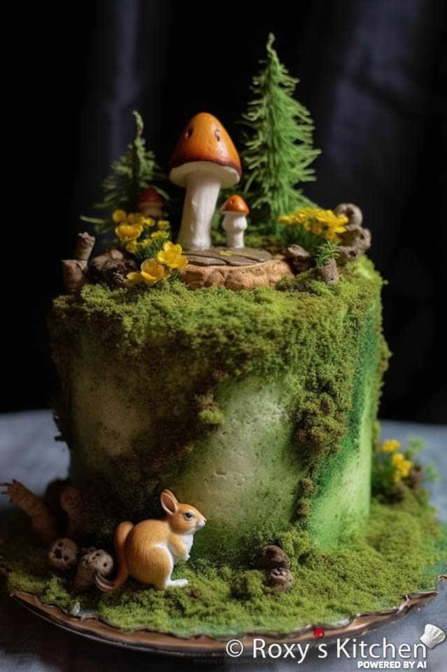 Tree Stump Covered in Moss Cake with Squirrels