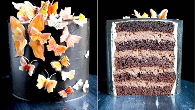 Elegant Black Cake with Butterflies