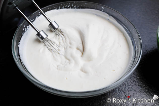 In a separate mixing bowl, whip the whipping cream until soft peaks form.