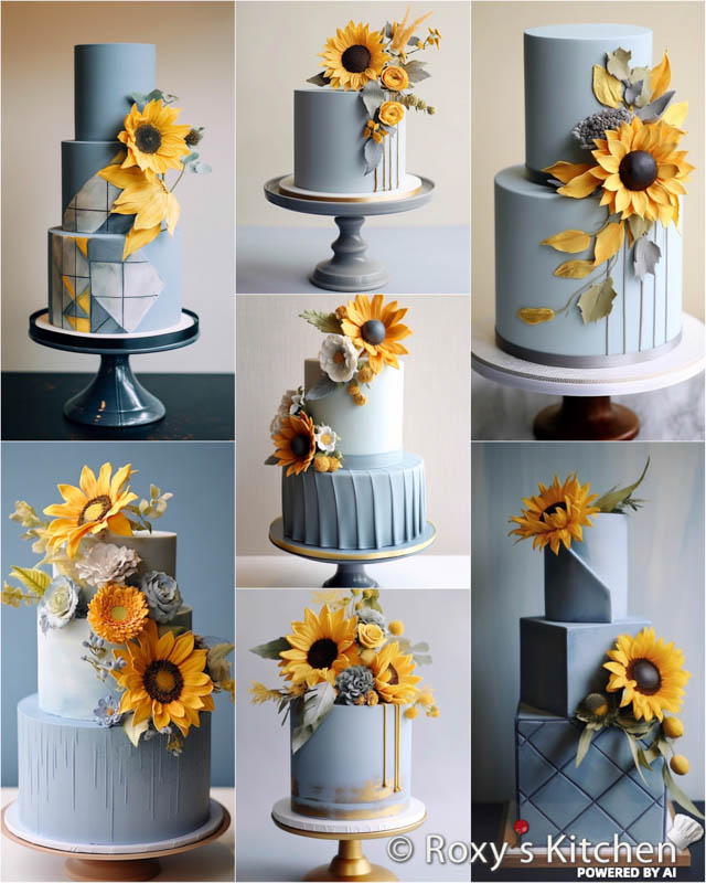  20+ Dusty Blue Cakes with Vibrant Sunflowers