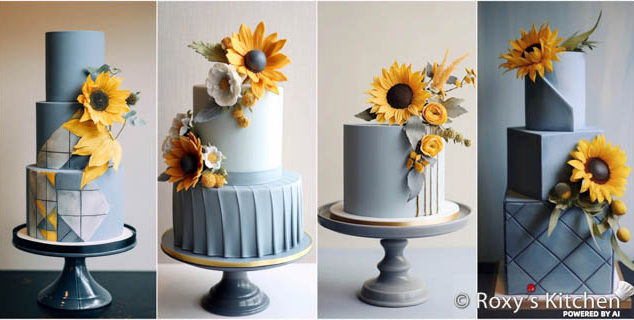 Dusty Blue Cakes with Vibrant Sunflowers