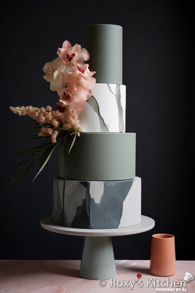 Sage Green and Blush 4-Tier  Wedding Cake with Flowers