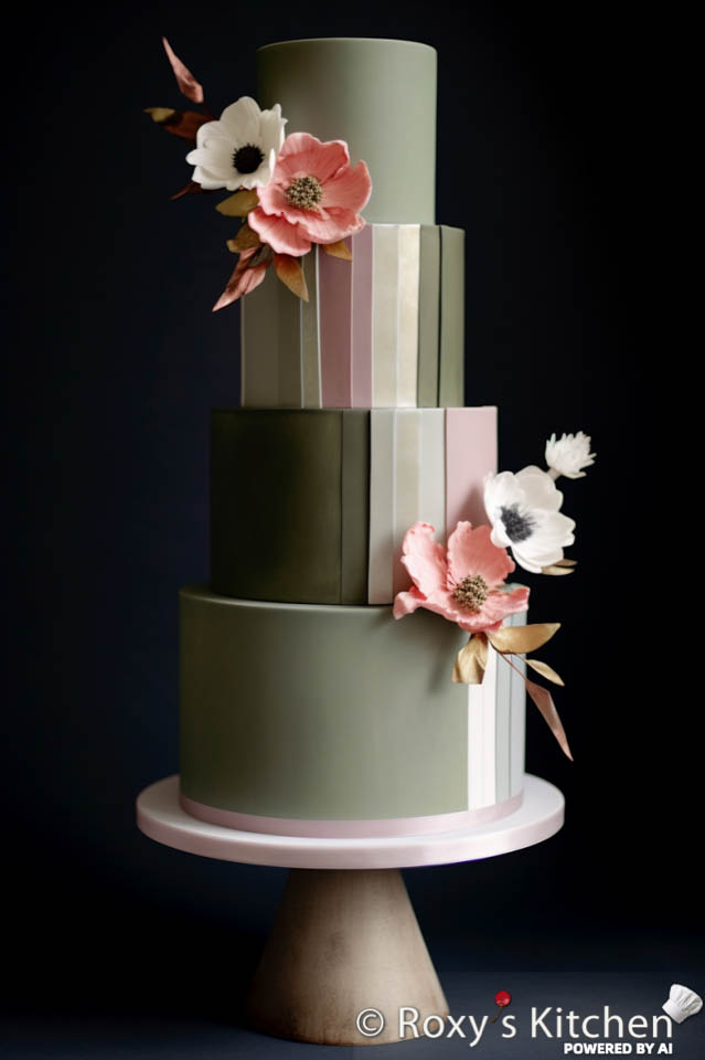 Sage Green and Blush 4-Tier  Wedding Cake with Flowers