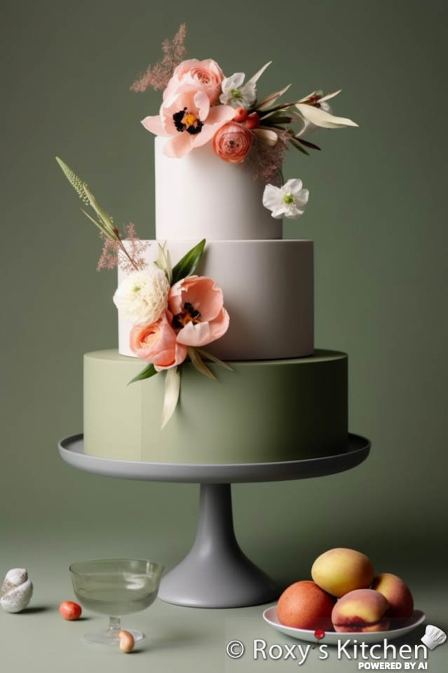 Sage Green and Blush 3-Tier  Wedding Cake with Flowers