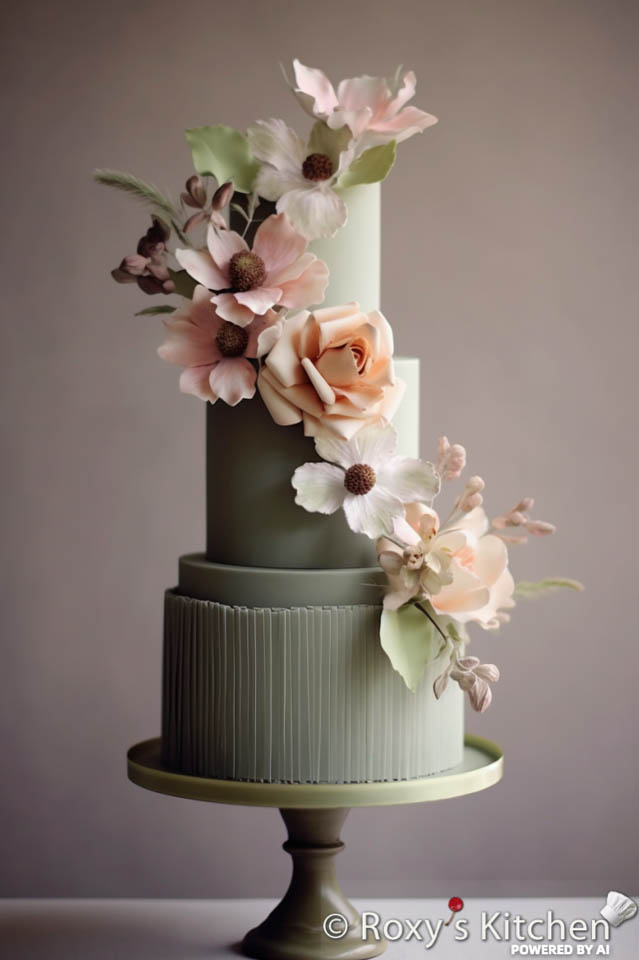 Sage Green and Blush 3-Tier  Wedding Cake with Flowers
