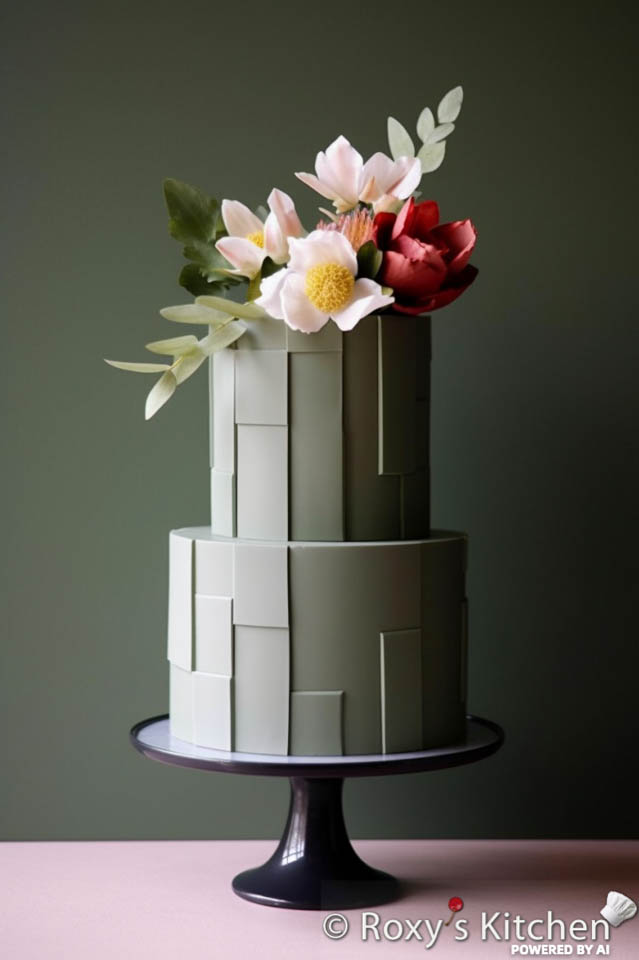 Sage Green & Blush 2-Tier  Wedding Cake with Geometric Shapes & Clean Lines