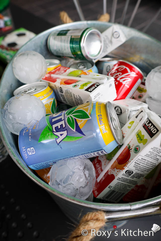 Soccer-Themed Birthday Party Drinks - Sports Drink Station with Soccer Ball Ice Cubes