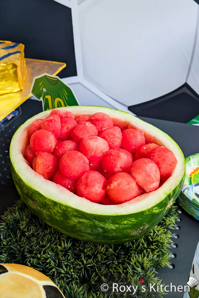 Soccer-Themed Birthday Party Fruit Snacks - Watermelon balls 