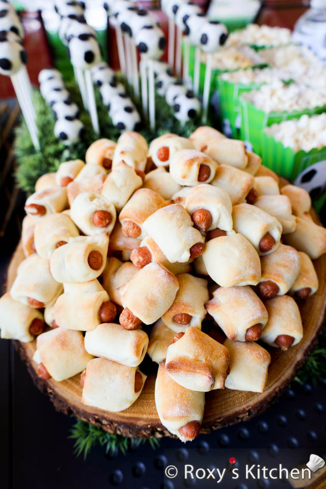 Soccer-Themed Birthday Party Finger Foods - sausages in bread dough