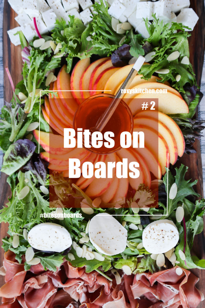 Bites on Boards: The Summer Medley food board is a fusion of flavours and textures and a great option for a light lunch or dinner. Ingredients: various cheeses, prosciutto, fresh peaches, mixed greens, honey, fig jam and others. 