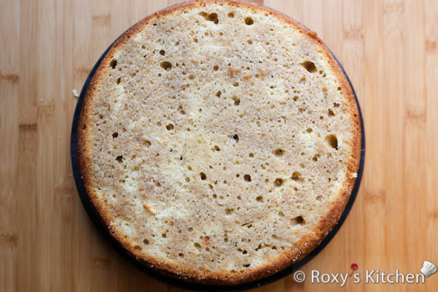 Place the first layer on your cake board or platter, moist it with sugar syrup.