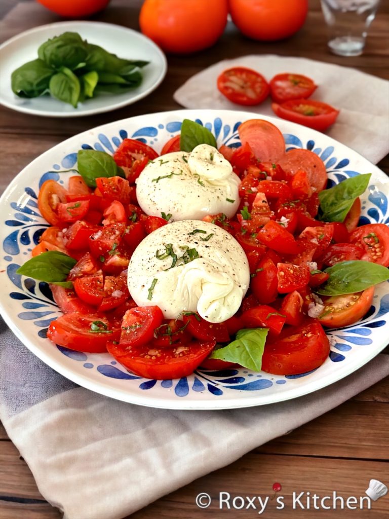 Tomato Basil Burrata Salad - a delicious a refreshing salad that is not only visually stunning but also bursting with flavour. 