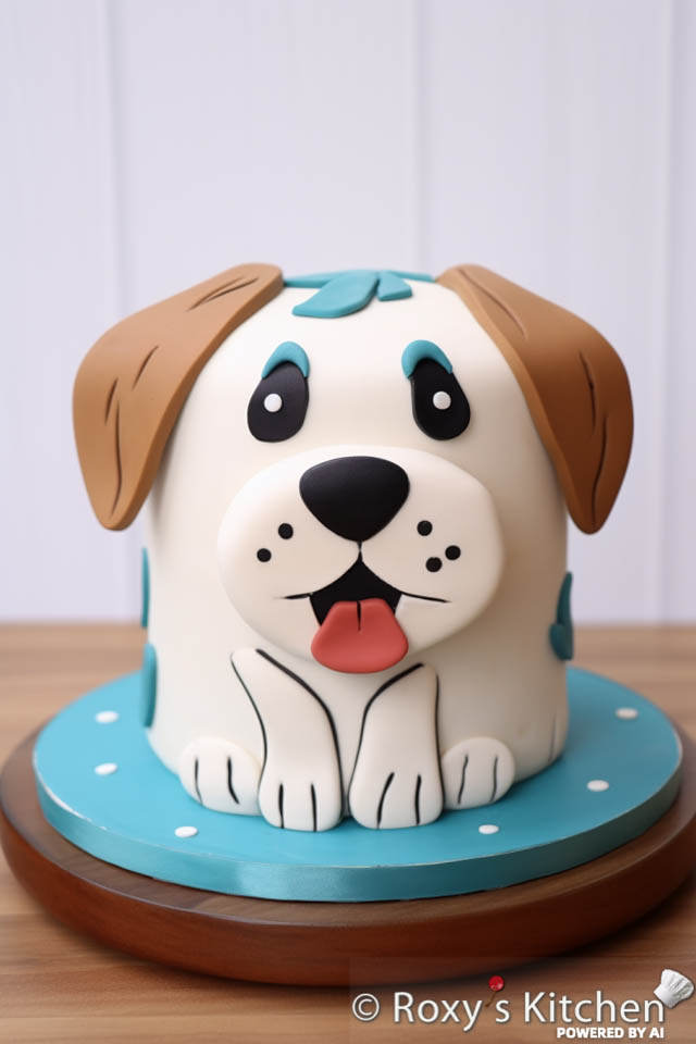 One-tier puppy cake  / simple design for a dog-themed birthday party