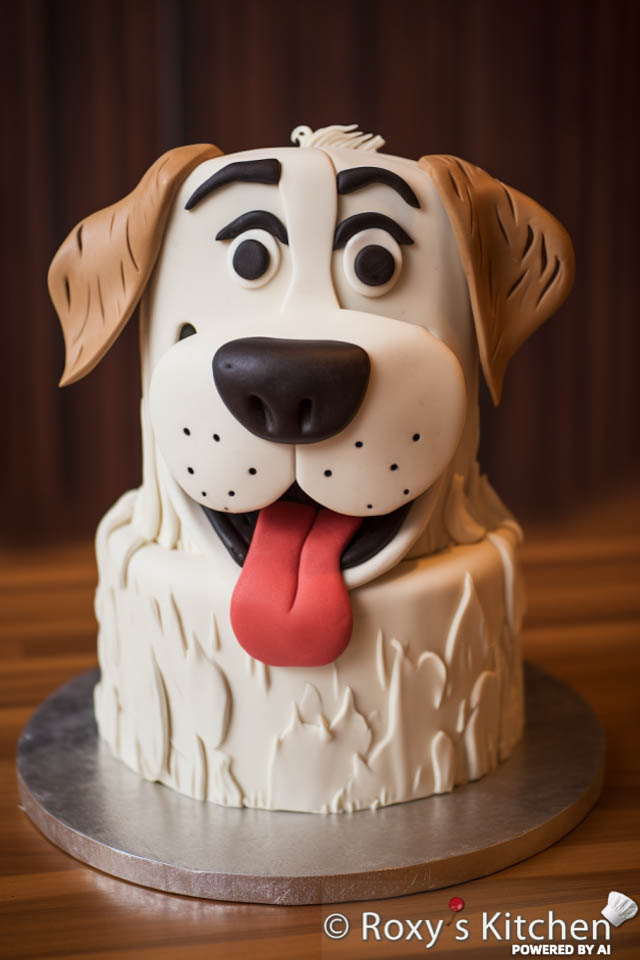 Two-tier dog cake / simple design for a dog-themed birthday party