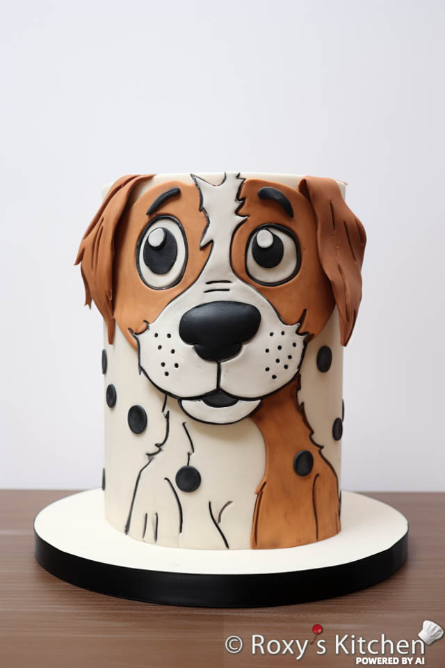 Single-tier puppy cake / simple design for a dog-themed birthday party