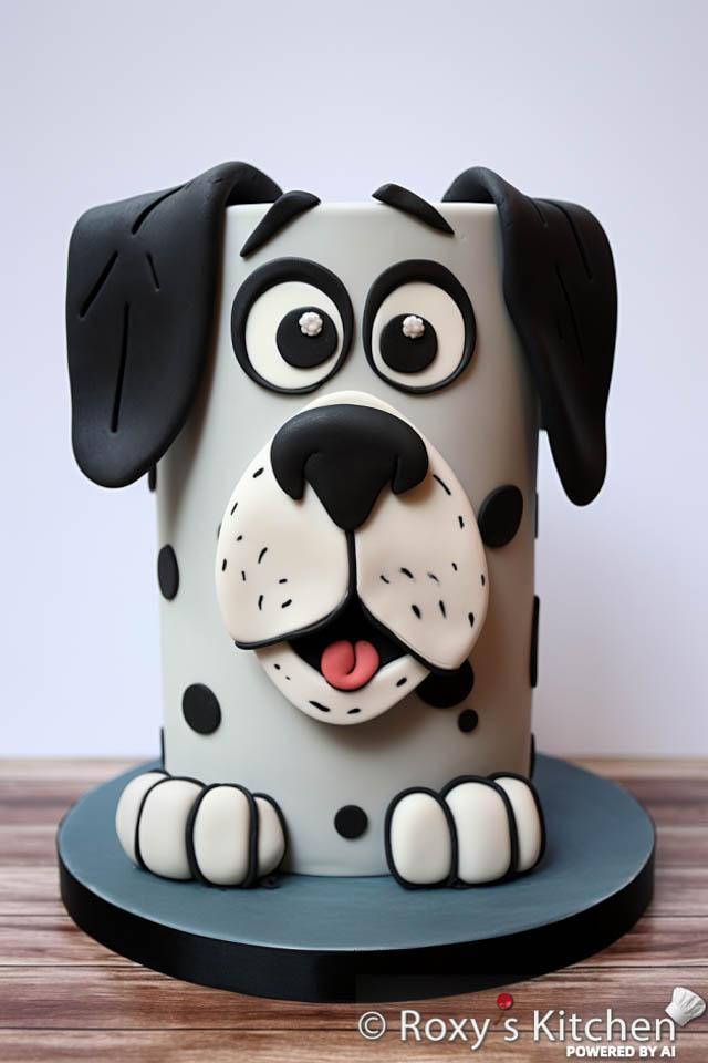 One-tier puppy cake / simple design for a dog-themed birthday party