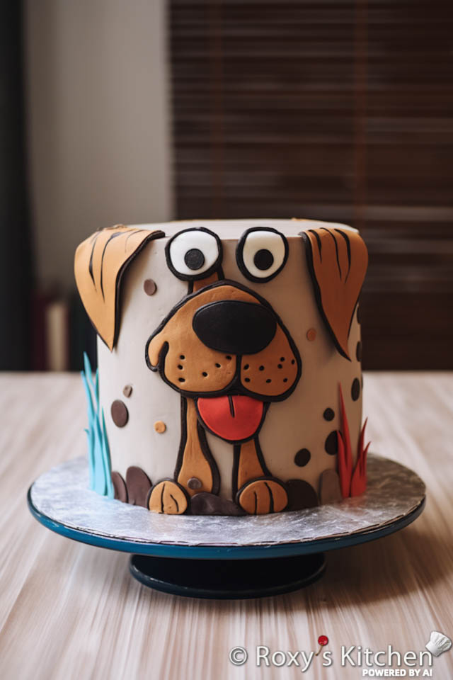 One-tier dog cake / simple design for a dog-themed birthday party