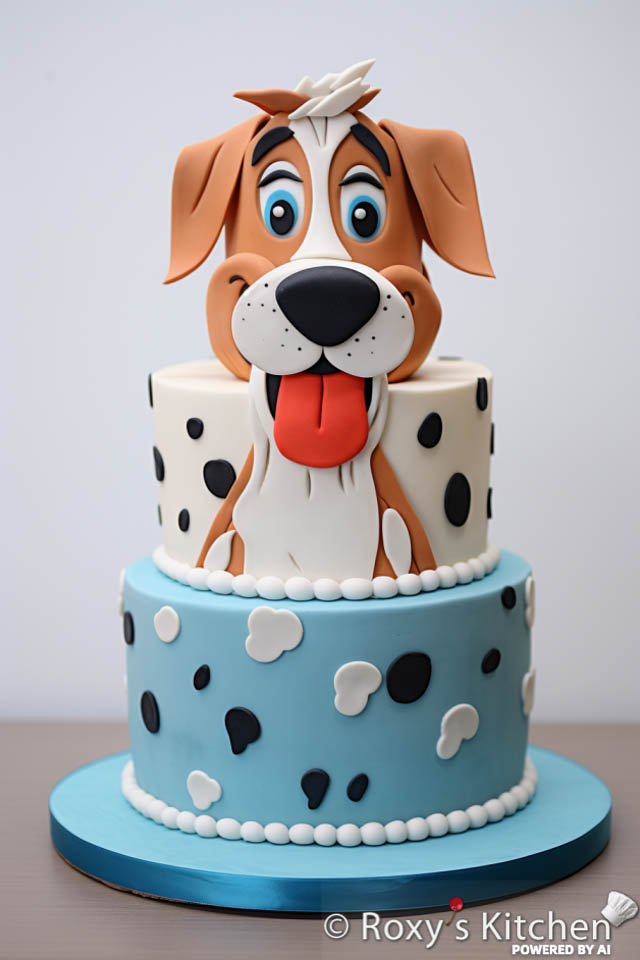 Three-tier dog cake / simple design for a dog-themed birthday party