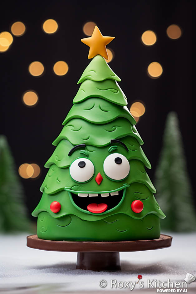 20+ Modern Christmas Cakes - Christmas Tree Comic Cartoon Style Cake