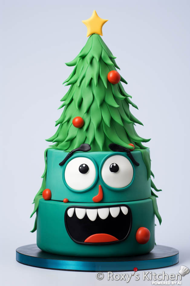 20+ Modern Christmas Cakes - Christmas Tree Comic Cartoon Style Cake
