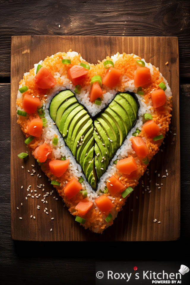 10+ Valentine's Day Easy & Creative Food Boards - Decomposed Sushi Platter Shaped Like a Beautiful Heart