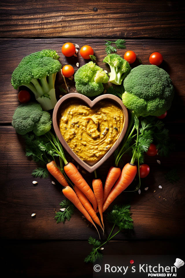 Veggies & Hummus Arranged in a Heart Shape