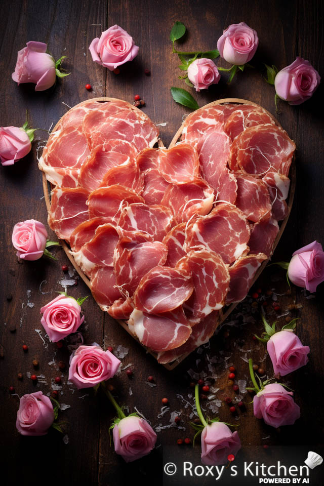 Ham Slices or Any Cold Cuts Arranged on a Heart-Shaped Food Board