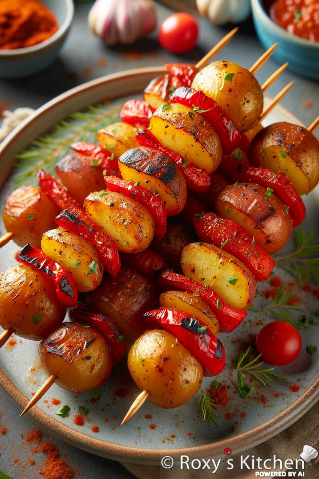 Smoky BBQ Potato Skewers Recipe - You can make them on the grill or in the oven and with only 5 main ingredients! 