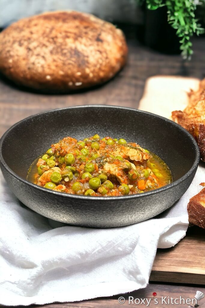 A simple Peas & Chicken Stew dish that is hearty, flavourful, and perfect for any meal. You can serve it with crusty bread to soak up the delicious sauce.