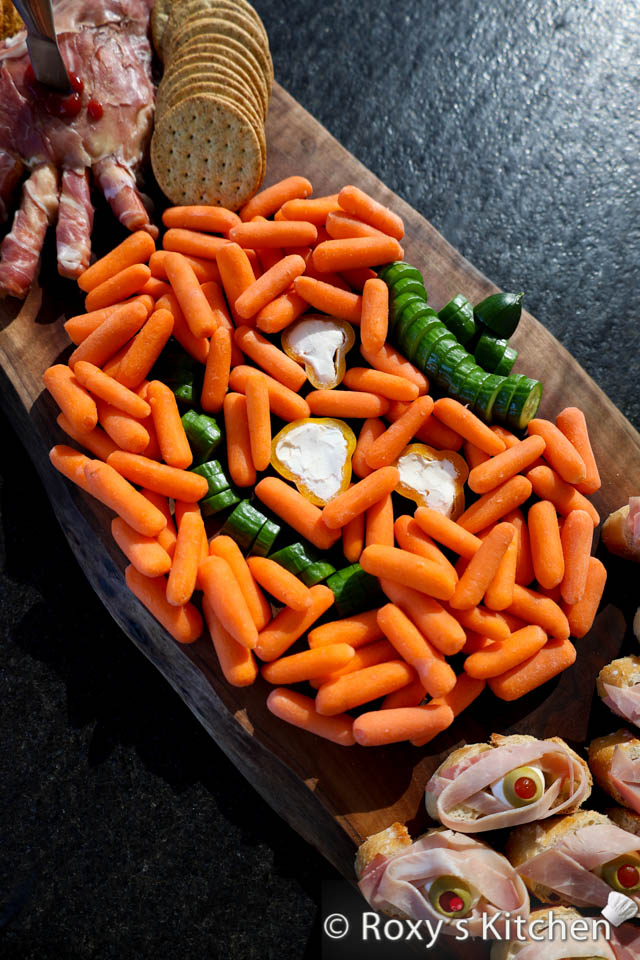 Halloween food board - Jack O’ Lantern made out of carrots