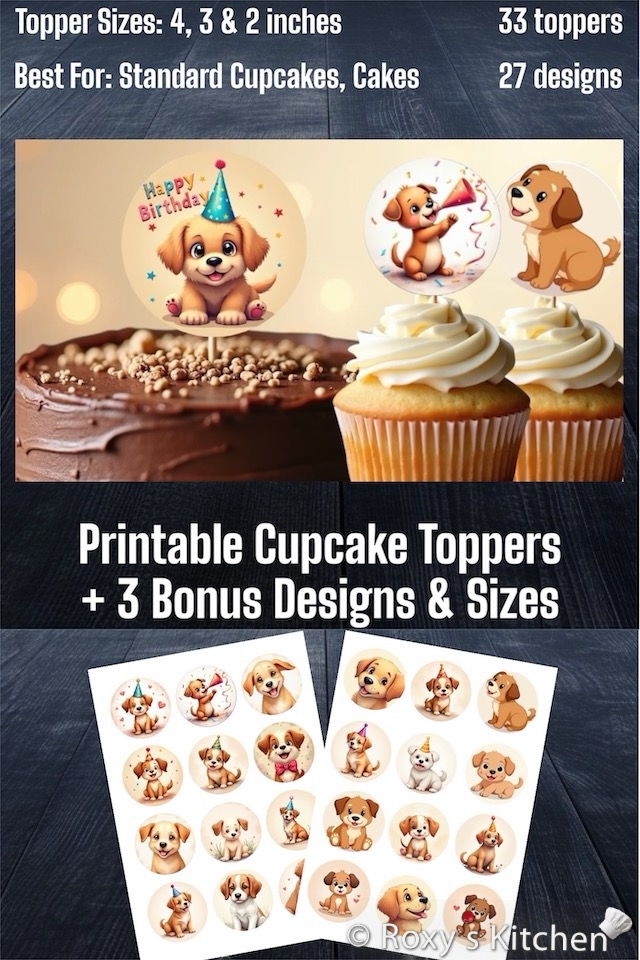Printable Puppy Cupcake Toppers (2'') - 24 Designs + 3 BONUS Designs & Sizes!