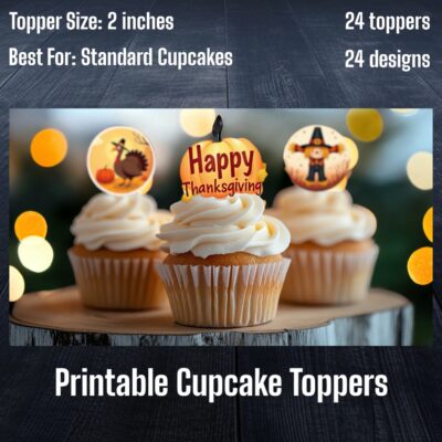 Thanksgiving II Cupcake Toppers (2'') - 24 Designs