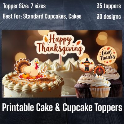 Thanksgiving II Cake & Cupcake Toppers (2'' to 5.5'') - 35 toppers, 30 designs