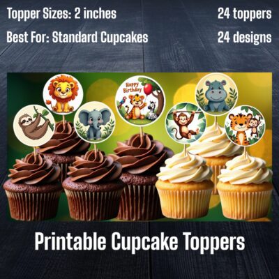 Jungle/Safari Cupcake Toppers (2'') - 24 Designs