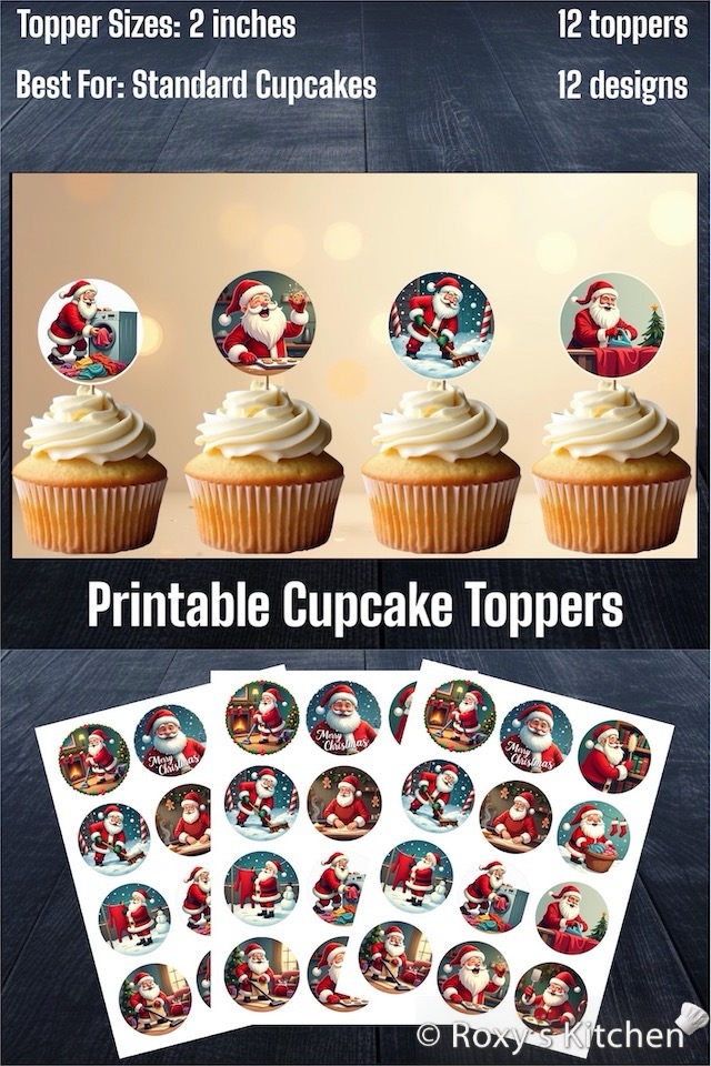 Christmas Santa Doing Chores Cupcake Toppers (2'')