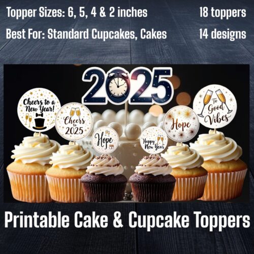 2025 New Year's Eve Cake & Cupcake Toppers (2'' to 6'')