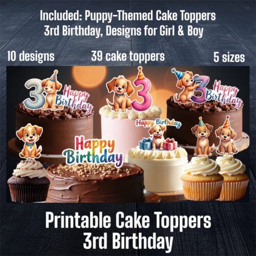 Puppy Cake Toppers – 3rd Birthday Package