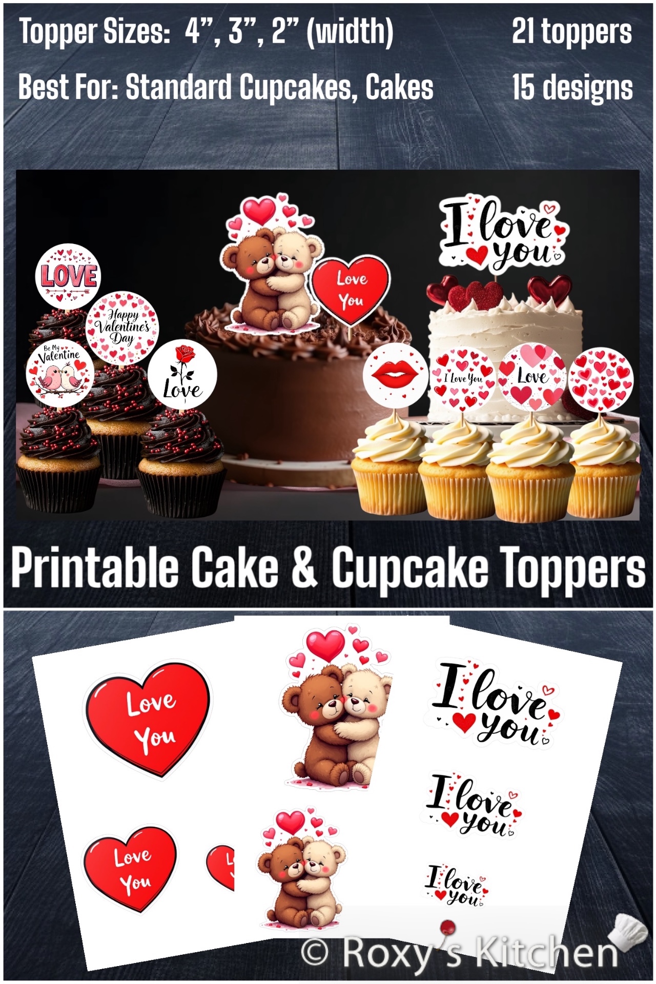 Valentine's Day Printable Cake & Cupcake Toppers