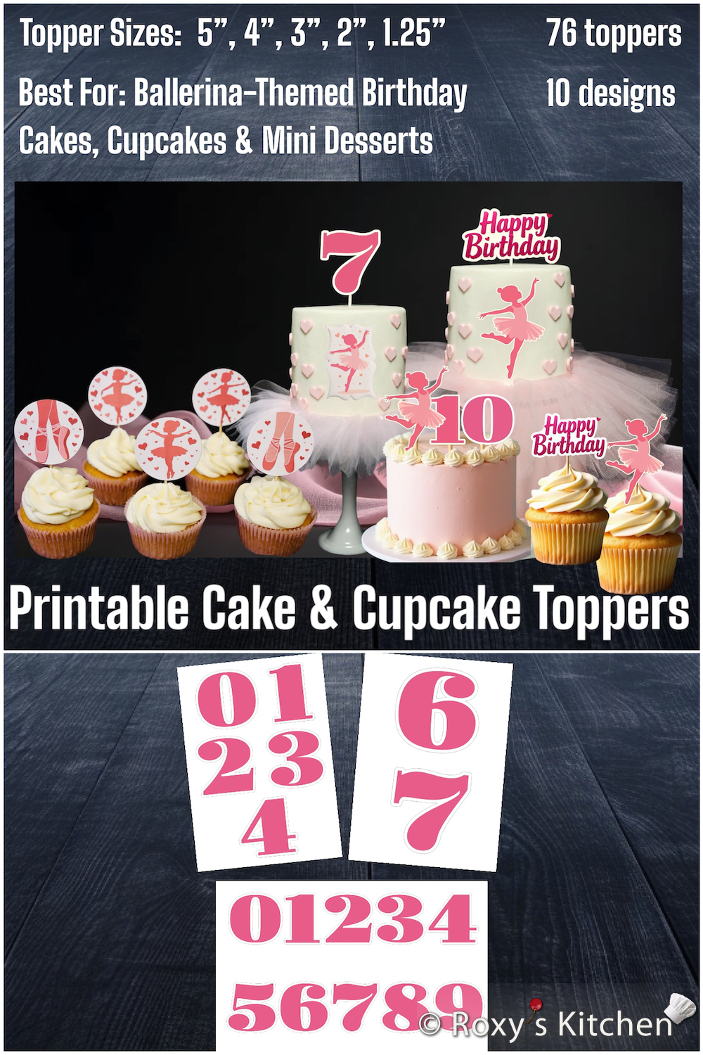Printable Ballerina Cake & Cupcake Toppers - Pink Age / Number Toppers