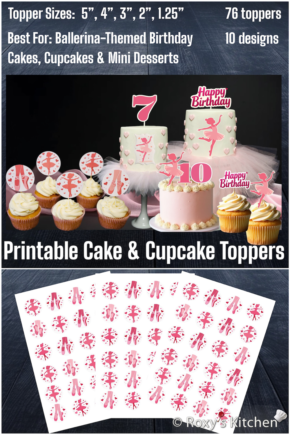 Printable Ballerina Cake & Cupcake Toppers - Mini 1.25-inch (3.2 cm) Cupcake Toppers / Cakesicle Stickers / Mini Desserts
