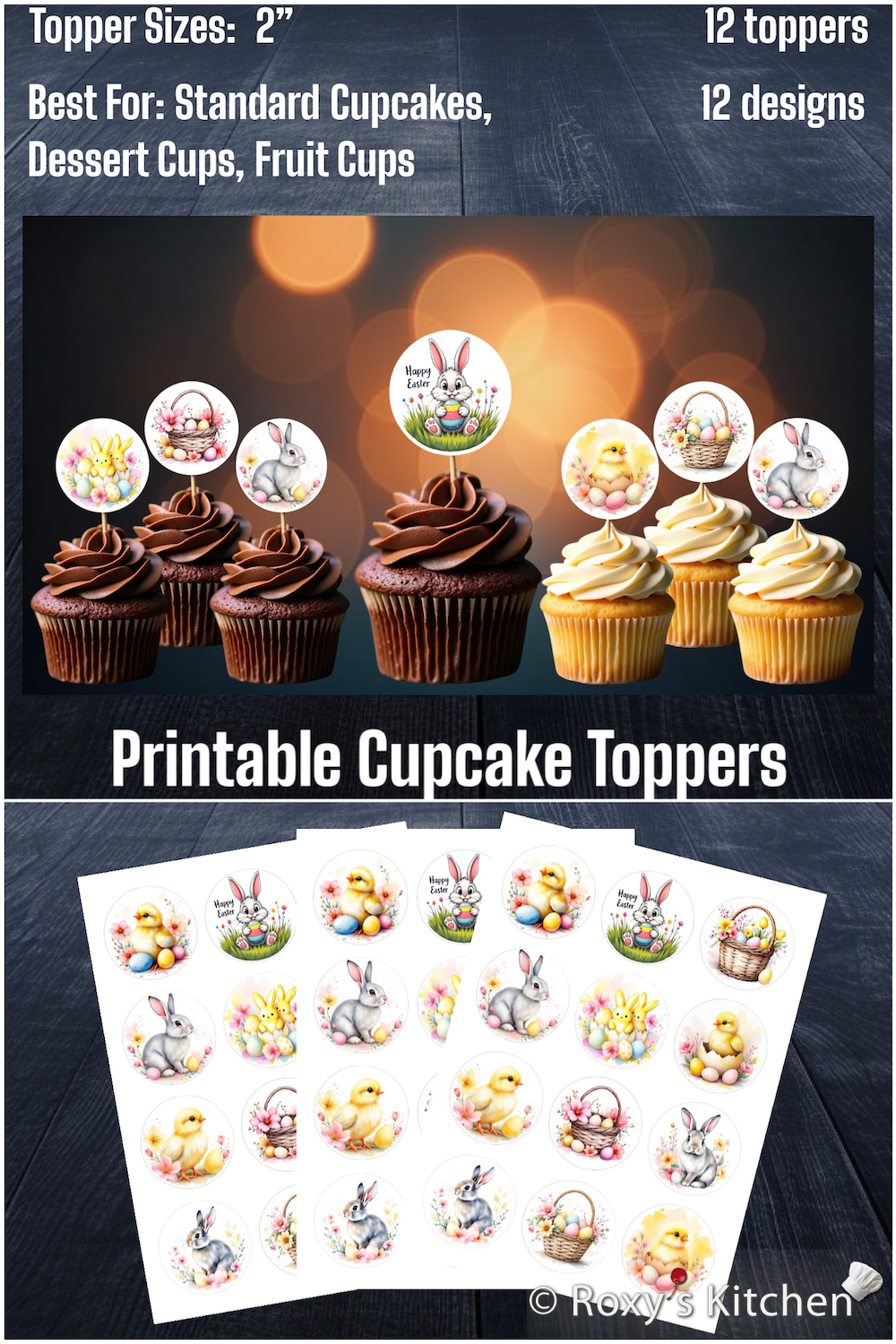 Easter Cupcake Toppers (2'') - 12 Designs